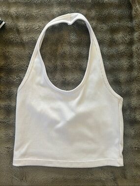 Divided White Ribbed Halter Crop Top